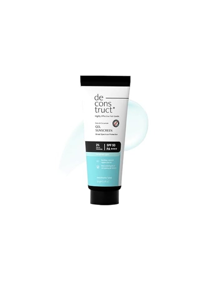 ديكونستركت جل واقي من الشمس دي كونستركت بالشوفان والسيراميد، عامل حماية من الشمس 50 PA++++ | إن فيفو | يُرمم حاجز البشرة الحساسة والدهنية | يُلطف البشرة ويُهدئها | جيل جديد من فلاتر الأشعة فوق البنفسجية | خفيف الوزن وغير دهني | للرجال والنساء - 50 غرام - Image 1